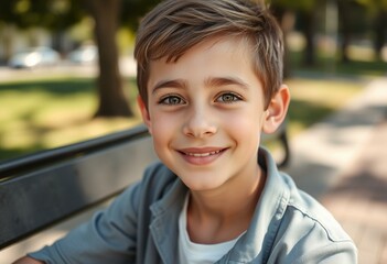 Photorealistic portrait of a boy with a gentle smile