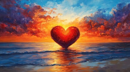 Fototapeta premium Sunset Heart: A Romantic Seascape Painting