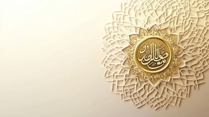 Golden Arabic Calligraphy Circular Design on Beige Background