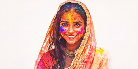 A beautifully adorned Hindu bride in traditional attire, celebrating at a colorful ceremony with henna on her hand. A joyous occasion showcasing Indian customs and rituals.