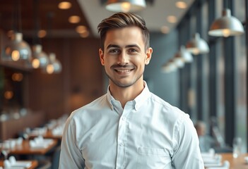 Obraz premium A male waiter in a modern restaurant setting