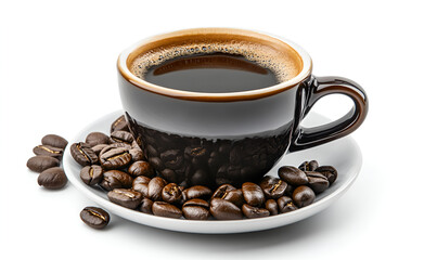  A close-up of coffee beans scattered on a white background, showcasing their rich brown color and unique textures.
