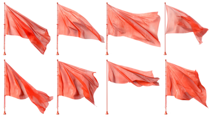 Red Fabric Flag Wind-Blown Design, Wave Cloth for Banner and Signal Themes, isolated on transparent background.