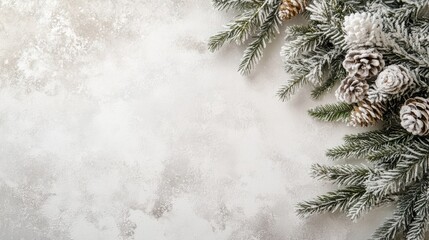Frost-covered pine branches sparkling in winter snowfall scene