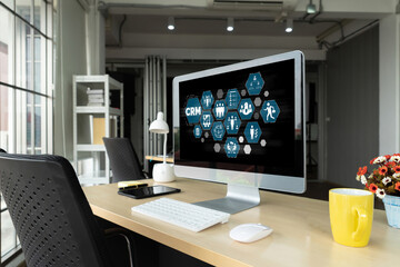 Fototapeta premium Customer relationship management system on modish computer for CRM business and enterprise