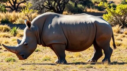Fototapeta premium White Rhinoceros in African Savanna Landscape
