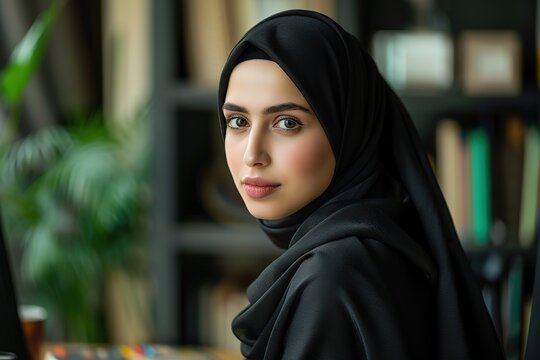 Portrait of beautiful young muslim businesswoman in hijab, Ai Generated