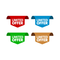 Limited offer set of page edge sticker, red, blue, green, gold isolated - vector illustration