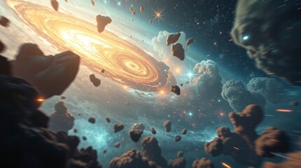 Cosmic Spiral Galaxy Artwork Space Rocks Nebula