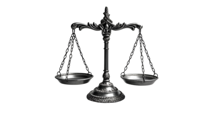Silver Scales of Justice Elegant Law Symbol, Legal Theme with Metal and Gavel Design, isolated on transparent background.