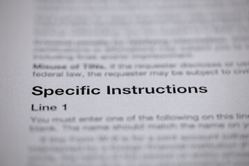 Obraz premium Specific Instructions Document: Close-up of text 