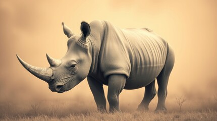 Obraz premium Majestic White Rhino in Serengeti Landscape Photo