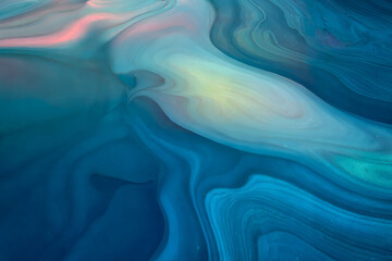 Obraz premium Mesmerizing Abstract Swirl of Deep Blue and Teal Fluid Art with Soft Pastel Highlights