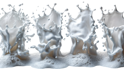 White Liquid Splash Dynamic Foam Texture, Abstract Art for Milk and Cream Themes, isolated on transparent background.