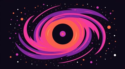 Colorful cosmic swirl illustration against a star-speckled black background, space exploration concept