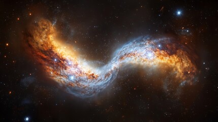 Obraz premium Stunning view of two galaxies merging in deep space with vibrant colors and celestial formations