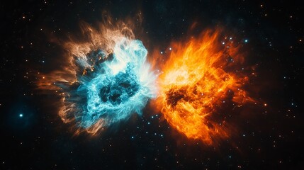 Obraz premium Colorful clash of cosmic fire and ice in deep space illustrating the beauty of celestial phenomena and the universe's creativity