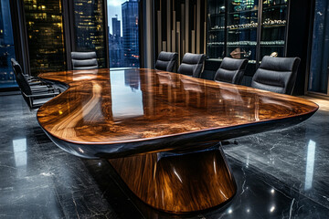 "Elegant Dark Conference Table in a Professional Meeting Room"
