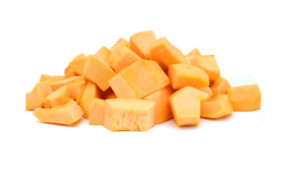 Butternut squash and slices on white background