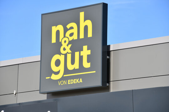 Salzgitter, Lower Saxony, Germany - August 11, 2024: Logo of nah & gut store in Salzgitter, Germany  -  The EDEKA Group is the largest German supermarket corporation
