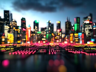 Obraz premium financial outlook with digital grids and neon hues