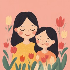 "Heartfelt Mother's Day Embrace: Child Being Lifted Up by Adult in a Floral Setting"