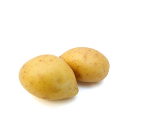 A new russet potato on white