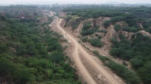 The dusty mountains of Chambal in Rajasthan, India, aerial or drone view