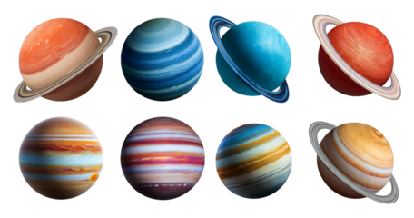Colorful Representation of Solar System Planets and Their Unique Features, isolated on transparent background