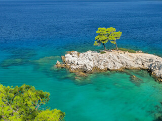 Cape Amarandos in Skopelos Island, a rocky peninsula with isolated pines