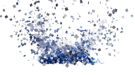 Blue Silver Explosion Abstract 3D Design, Shiny Particle Background for Modern Themes, isolated on transparent background.