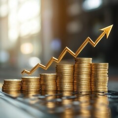Financial Growth Concept with Gold Coins Up Arrow and Wealth for Investment Success