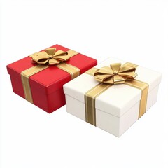 Obraz premium Two white and red gift box with gold ribbon isolated on white background