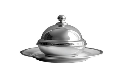 Fototapeta premium Silver Plated Butter Dish Luxury Home Decor, Shiny Metal Design for Food Presentation, isolated on transparent background.