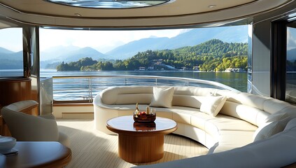 Fototapeta premium Luxurious Yacht Interior with Panoramic Views