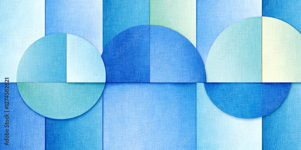Poster abstract geometric blue and teal pattern with overlapping circles and rectangles