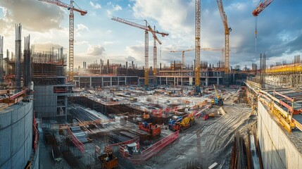 Massive Construction Site Panorama: A Bird's-Eye View of Modern Urban Development