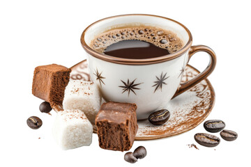 Enjoying a warm cup of coffee with sweet delights in elegant porcelain during a cozy afternoon isolated on transparent background