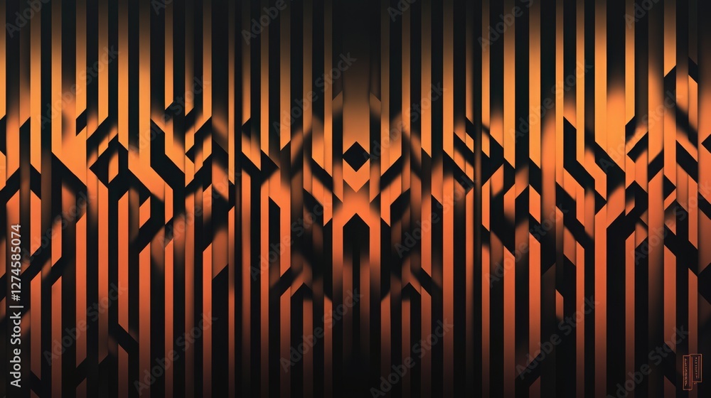 Aufkleber abstract orange and black geometric pattern with interlocking vertical lines