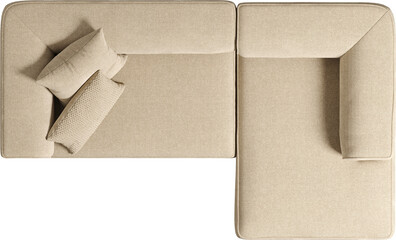 Top view of modern sand upholstered sofa	