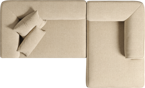 Top view of modern sand upholstered sofa	