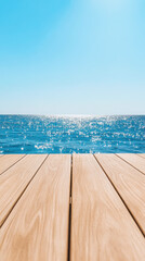 Obraz premium Serene horizon with teak deck overlooking sparkling sea