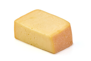 Block of Semi-Hard Yellow Cheese Isolated on White Background.