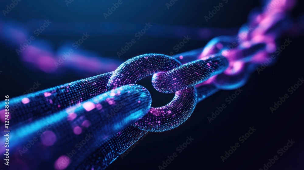 Poster abstract glowing chain link representing connection, network, and security.