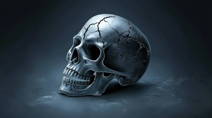 A dark, horror-style skull drawing with cracks, shadows, and an eerie atmosphere.