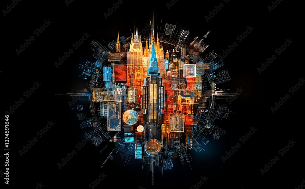 Poster the concept template for a futuristic networking technology is represented by a hud interface gui