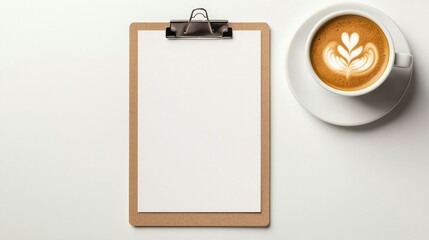 Stylish coffee shop menu mockup, clipboard design with a cup of cappuccino nearby