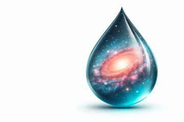 Obraz premium A drop of water with a galaxy inside. Space for text.