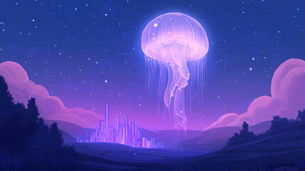 floating jellyfish neon city