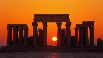 Fototapeta premium Ancient Egyptian Temple Silhouette at Sunset